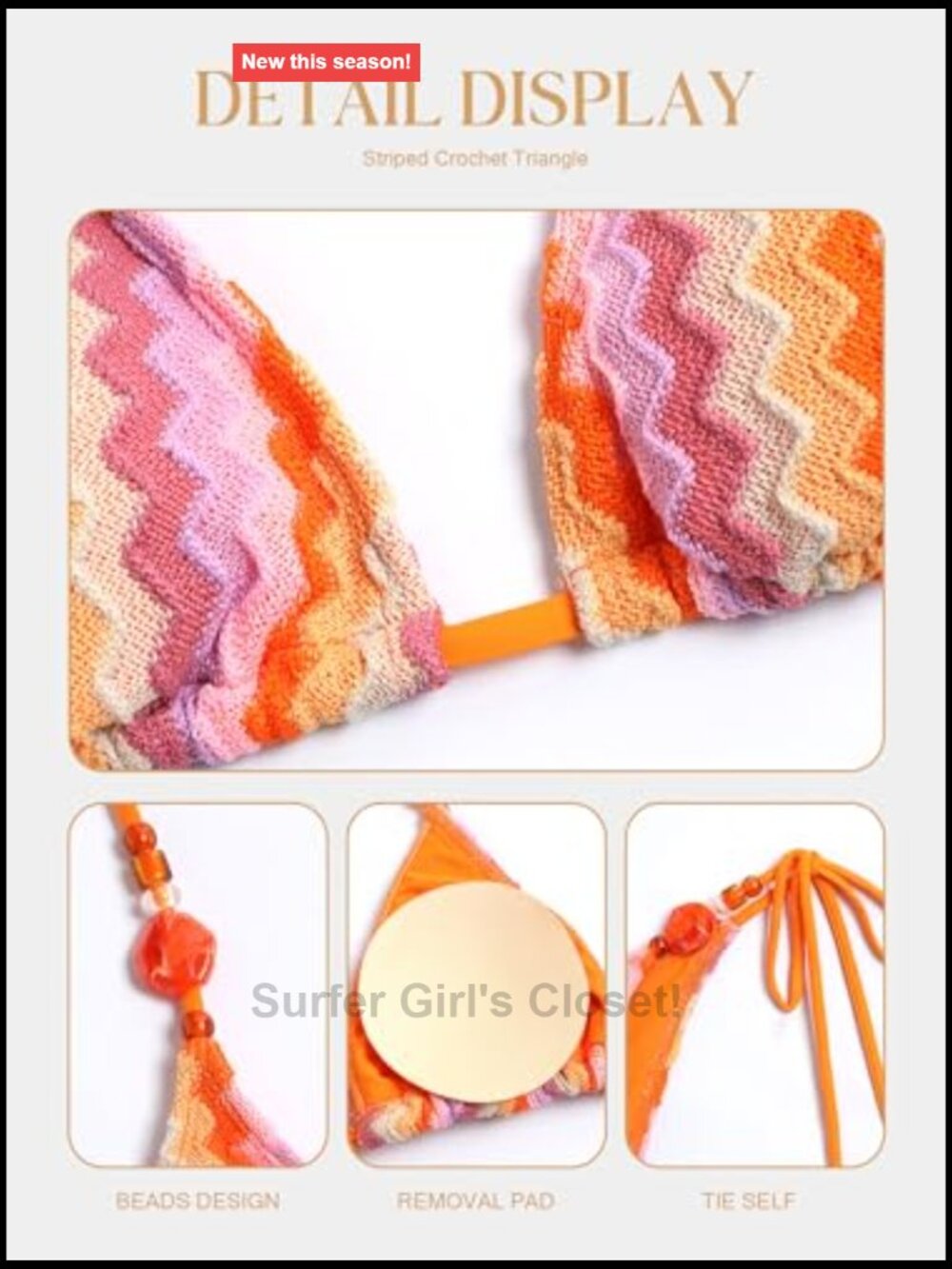 Beads Triangle Bikini Set 2 Piece String High Cut Cheeky Thong Swimsuit - Picture 5 of 7